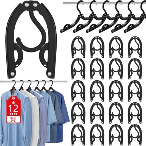 Eunhdet Black 12-Piece Portable Foldable Travel Hangers for Cruise & Luggage