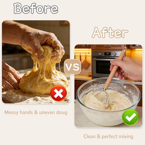 IVICOO Stainless Steel Dough Whisk with Ergonomic Handle