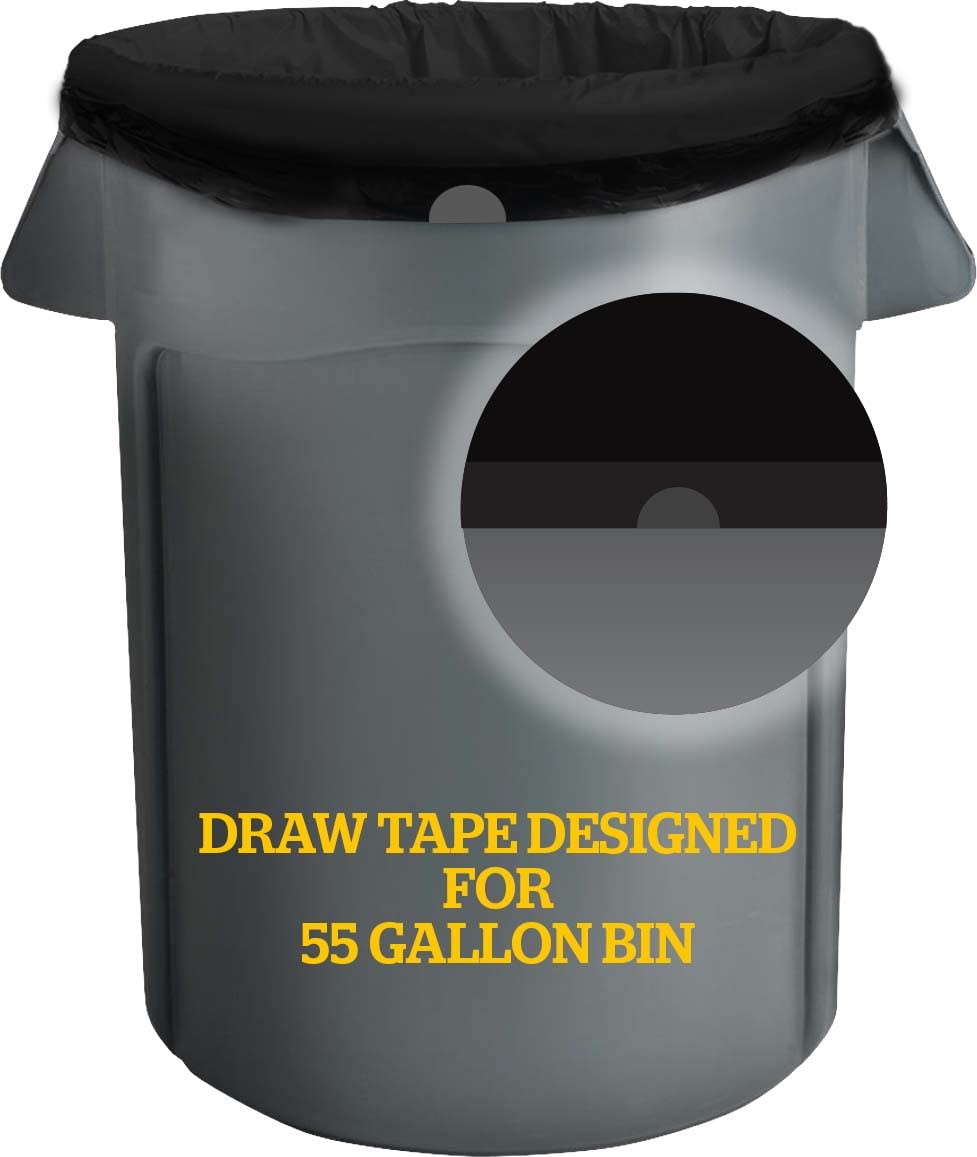 Ultrasac 45-55 Gallon 1.25 MIL Black Garbage Bags With Drawstrings Fits Rubbermaid Brute Trash Cans - 40" x 45" - Pack of 100 - For Commercial, Industrial, Municipal, & Healthcare