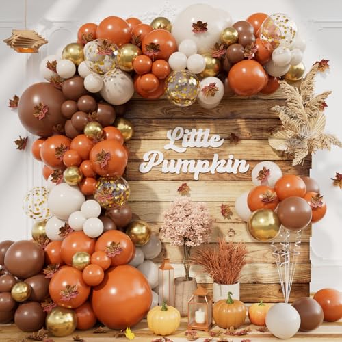 215pcs Fall Balloon Arch Kit with Autumn Leaves for Thanksgiving Party