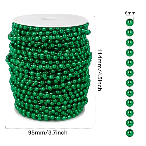 Green Beads Garland - Faux Pearl String 6mm, 98ft for DIY Crafts