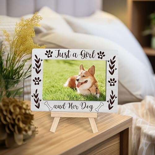 Dog Lover Gift Photo Frame - Just A Girl And Her Dog - Birthday Tabletop Decor