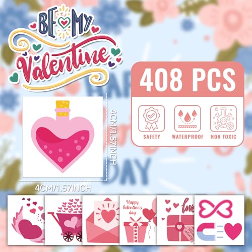 EMOME 408 Individually Wrapped Valentine Temporary Tattoos for Kids Party Favors