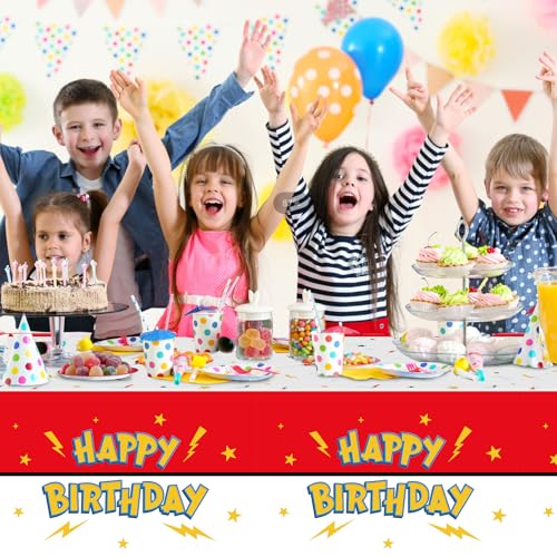 3 Pack Red & White Birthday Tablecloths - Happy Birthday Design, 54" x 108"