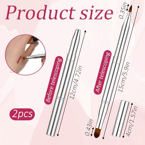 HJZHII 2 Pack Retractable Lip Brush Double-Ended Makeup Brush Silver