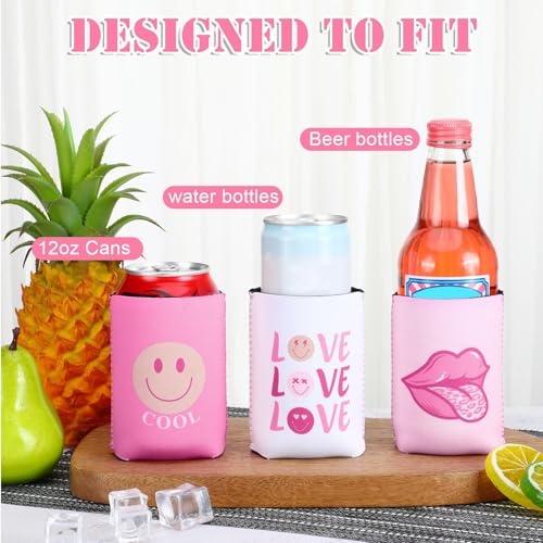 12 Pcs Pink Neoprene Can Cooler Sleeves - Insulated Beer Insulators