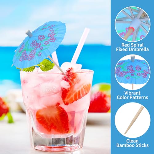 50 Pcs Tropical Cocktail Umbrellas & Toothpicks - 4-inch Mini Paper Drink Picks for Garnishes