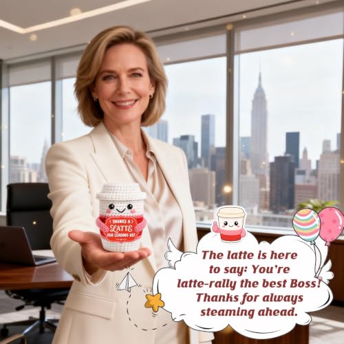 Personalized Boss Gifts for Women - Handmade Crochet Latte with 'Thanks A Latte' Card
