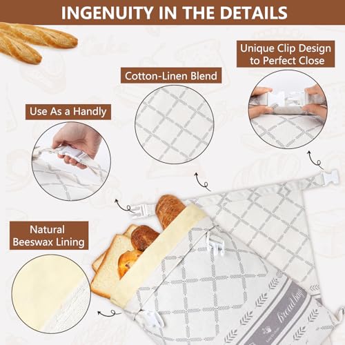 Premium Gray Plaid Reusable Beeswax Bread Bags - XL Sourdough Storage, 2 Pack
