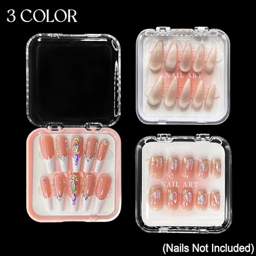 Qsnidy Press On Nail Storage Box Set - 9 Pcs in Clear, White & Pink