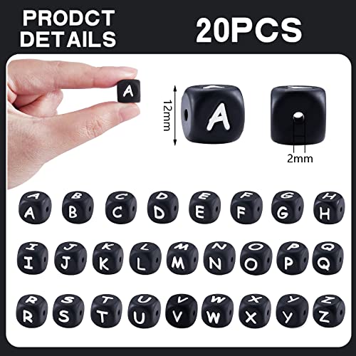 BEEFLYING 20 Pcs Black Cube Letter A Silicone Beads for Jewelry Making