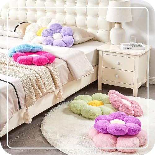 Kcvvcr Pink Flower Throw Pillow - Soft Faux Rabbit Fur Cushion 14.9"