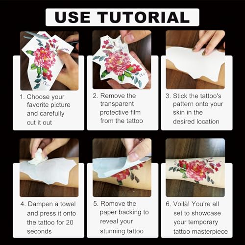 Kotbs 24-Sheet Sexy Floral Temporary Tattoos - Waterproof Fake Body Art