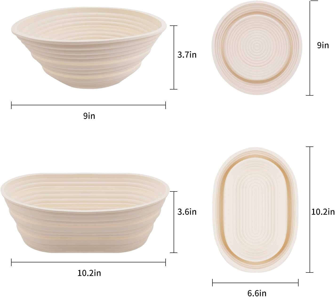 Skiennix Silicone Banneton Bread Proofing Baskets - 10" Oval & 9" Round Non-Stick Dough Bowls | BPA Free, Ideal for Sourdough Baking