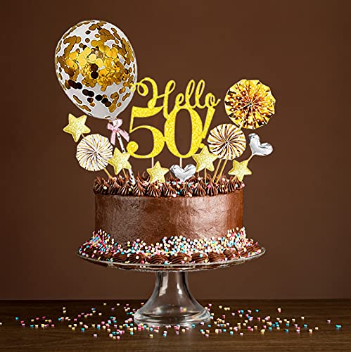 Gold 50th Birthday Cake Topper Set - 19pcs Decorations for Men & Women