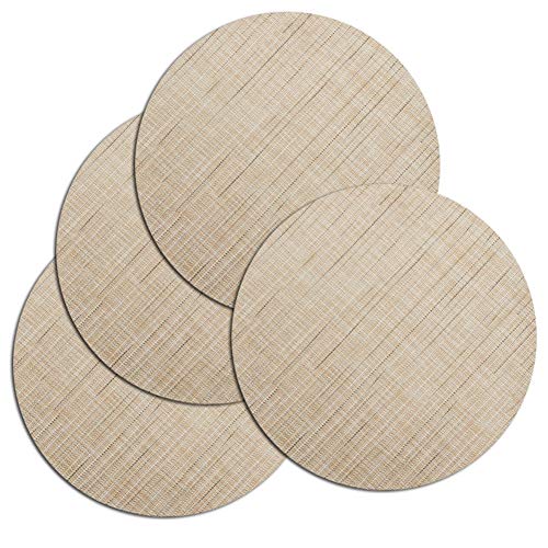 Round Vinyl Heat-Resistant Placemats Set of 4 - Beige, 13.8 Inch, Table Decor
