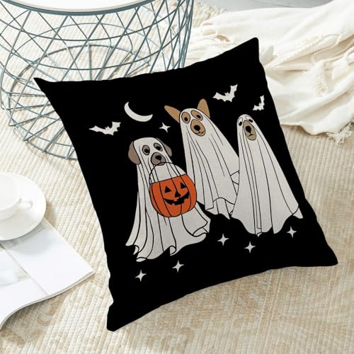 Halloween Pillow Covers 20x20 Set of 2 - Cute Dog Ghost & Pumpkin