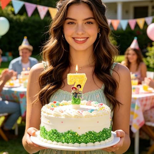 Cartoon Birthday Number 7 Candle - Toy Theme Cake Decoration