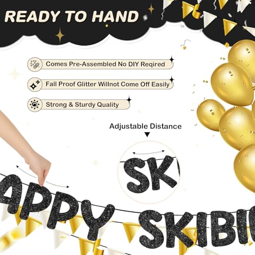 Pre-Strung Happy Skibidi Birthday Sigma Banner - Glittery Party Decoration