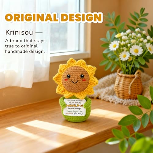 Crochet Sunflower Gift with Affirmation for Women - Cheerful Desk Decor