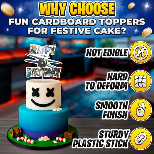 Gaming Cake Topper Set - 1 Large & 7 Small Cardboard Toppers