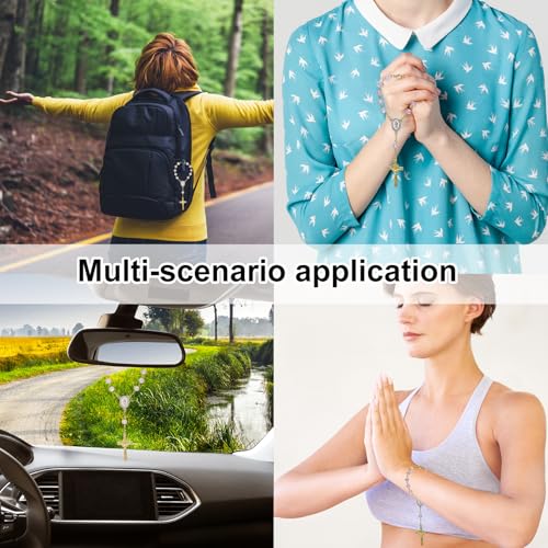 Pink Mini Car Rosary with Cross Pendant for Rearview Mirror
