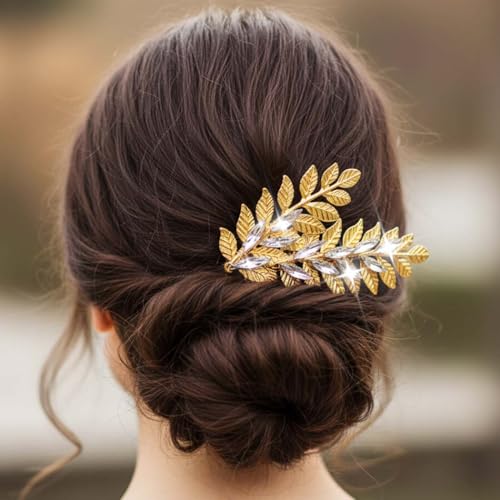Yean Gold Leaf Laurel Bridal Hair Comb Crystal Wedding Hair Piece