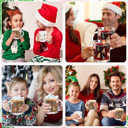 Clear Christmas Tree Glass Coffee Mugs Set - 4 Pcs Holiday Drinkware