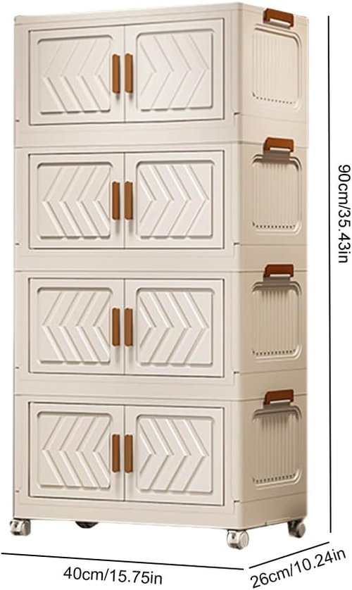 ETOYA 4-Tier Stackable Storage Bins - Collapsible Organizer with Lids & Wheels | 14.96"x10.24"x35.43" Plastic Container for Home & Office