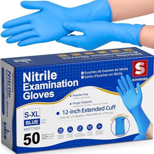 Schneider Disposable Medical Gloves Medium - Latex-Free, Powder-Free, 50 Pack, Extended Cuff