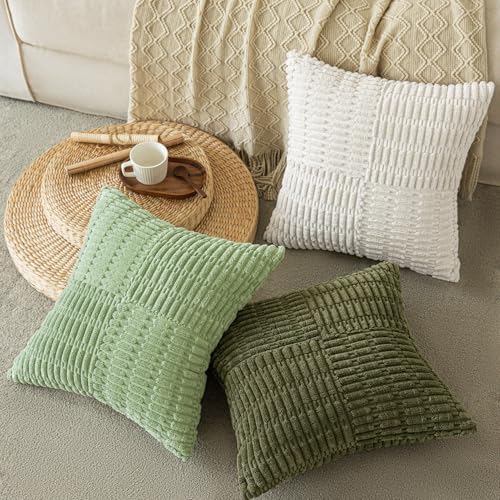 Cream Corduroy Throw Pillow Covers 18x18 - Set of 2 - Boho Textured