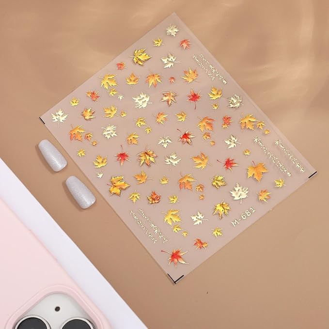 Sinbana 5D Self-Adhesive Fall Maple Leaf Nail Stickers