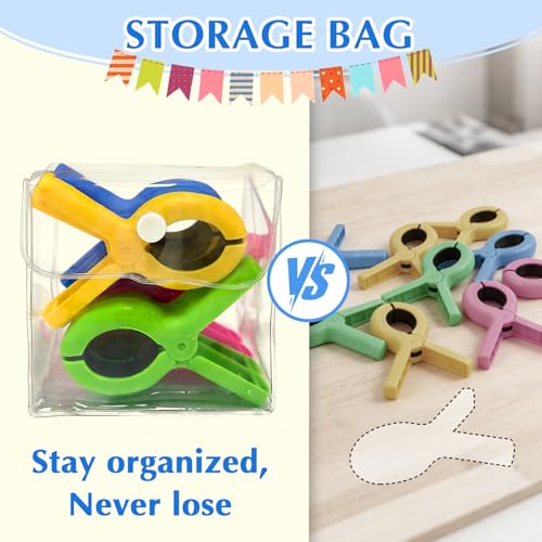 8-Pack Heavy-Duty Beach Towel Clips with Storage Pouch - Non-Slip, Windproof, Vibrant Colors