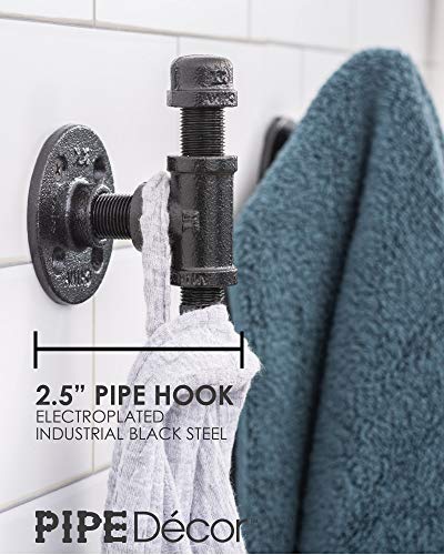 Pipe Decor Heavy Duty Wall-Mounted Robe and Towel Hook Kit - Rustic Black Finish