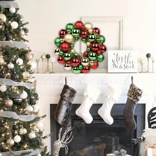 13-Inch Christmas Ball Wreath with Glitter Ornaments - Gold, Red & Green