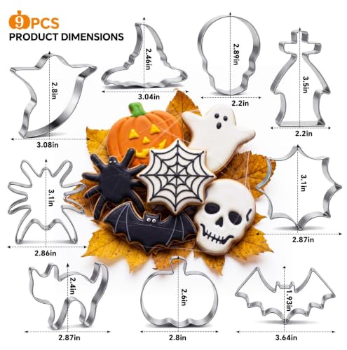 Halloween Cookie Cutters Set - 9 Stainless Steel Shapes for Baking