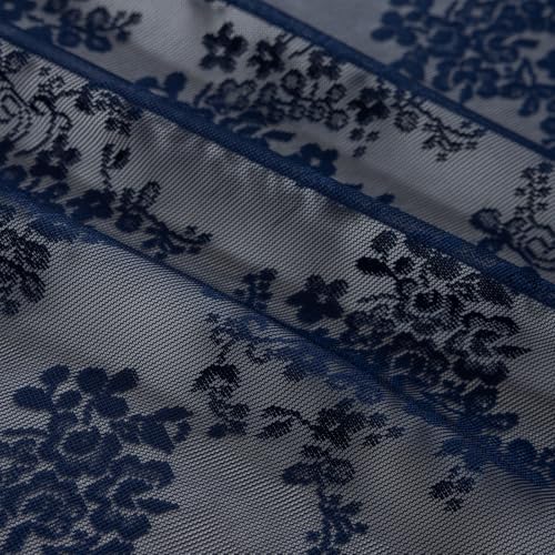 Navy Blue Lace Shower Curtain 36x72 - Scalloped Shabby Chic Stall Curtain