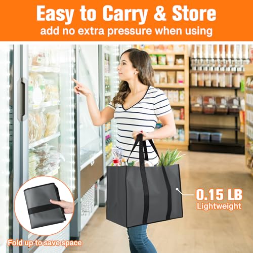 WISELIFE 35L Reusable Grocery Bags, Foldable, Gray, 3 Pack