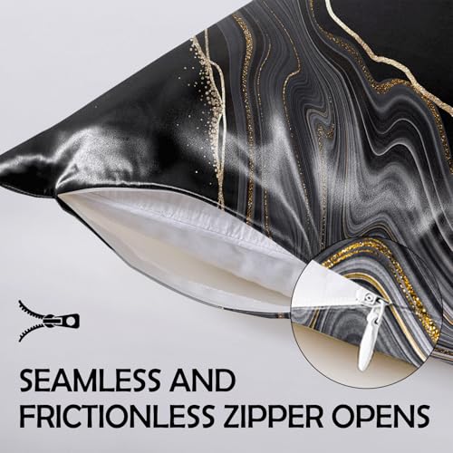 GABraden Satin Pillowcase Set, 20x26 Standard Size, Black-Marble Pattern