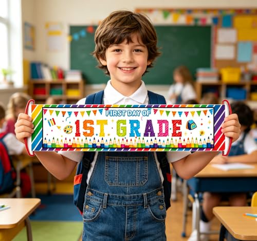 First Day of 1st Grade Photo Sign Banner for Back to School Decorations