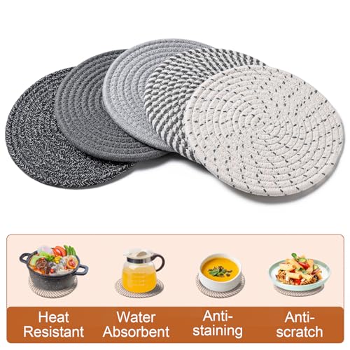 Gray 7-Inch Cotton Rope Trivets for Hot Dishes & Coasters