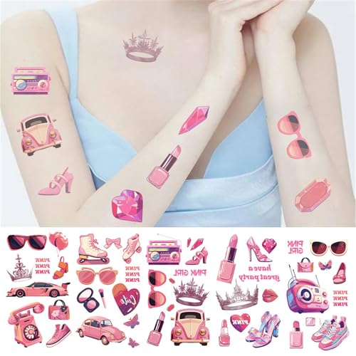 Pink Pastel Preppy Temporary Tattoos for Party Favors 10 Sheets