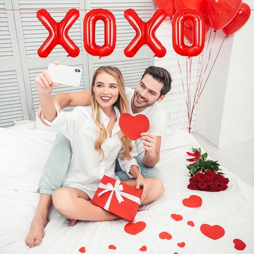 Tedercle 16-Inch XOXO Red Foil Letter Balloons Banner for Valentine's Day