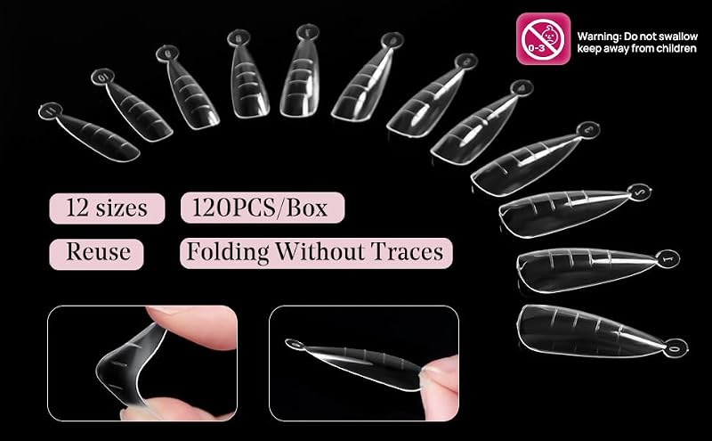 Krofaue 120PCS Dual Nail Forms Almond & Stiletto Poly Gel Molds Reusable