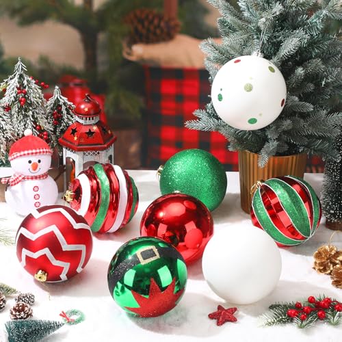 Vibrant Christmas Ball Ornaments Set of 8 - 6 Inch Glitter Shatterproof Decor