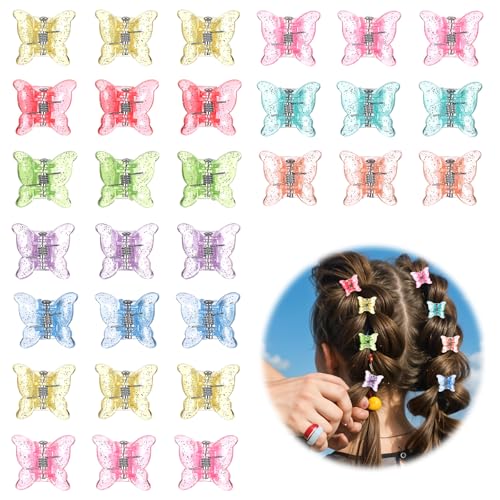 JJUNW 30Pcs Mini Butterfly Hair Clips Glitter Multi-Color Grip