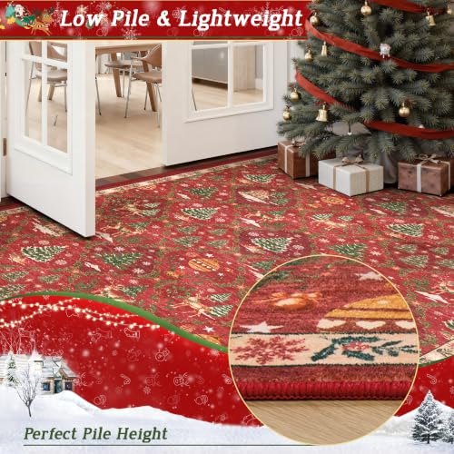 Christmas Hallway Runner Rug 2x8 Washable Non-Slip Red Floor Mat - Variation: Christmas Red / 2' x 8'