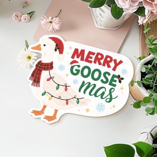 Goose Christmas Winter Sign Decor - Festive Holiday Home Decoration - 10x8 Inch
