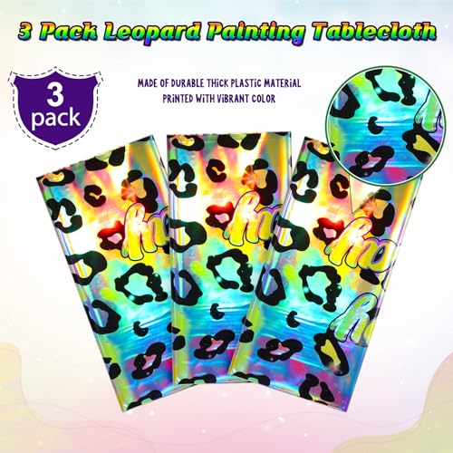 Iridescent Cheetah Print Birthday Tablecloths - 3 Pack, 54x108 Inch