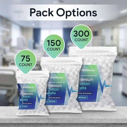 FifthPulse Premium 100% Cotton Balls for Face, Makeup & Skincare - 75 Count